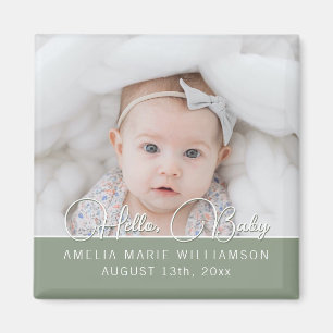 Sage Green Contemporary Script Hello Baby Magnet