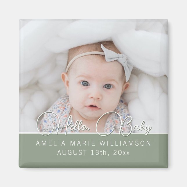 Sage Green Contemporary Script Hello Baby Magnet (Vorne)