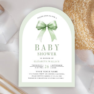 Sage Green Coquette Bow Arch QR Code Babydusche Einladung