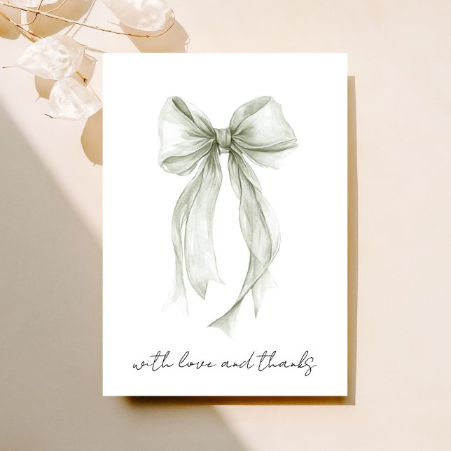 Sage Green Coquette Bow Wasserfarbe Brautparty Dankeskarte (Von Creator hochgeladen)