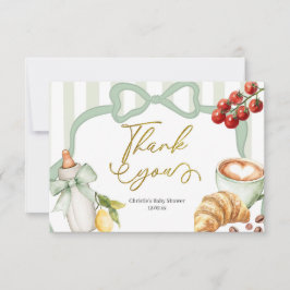 Sage Green Coquette Stripes Italy Ciao Baby Dankeskarte