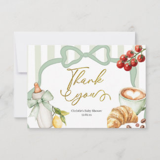 Sage Green Coquette Stripes Italy Ciao Baby Dankeskarte