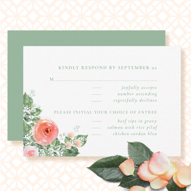 Sage Green Coral Watercolor Floral Wedding RSVP (Von Creator hochgeladen)