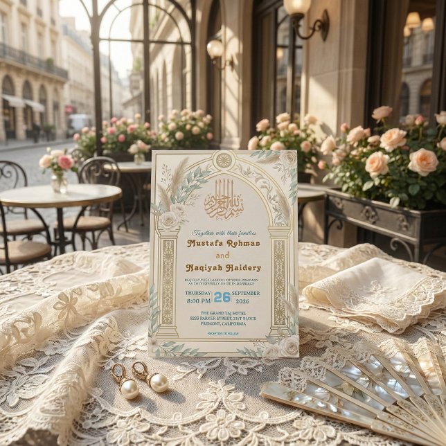 Sage Green Cream Dusty Blue Floral Luxe Einladung (Von Creator hochgeladen)