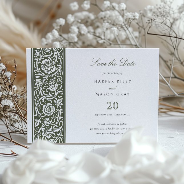 Sage Green Cream William Morris Save the Date Einladung (Von Creator hochgeladen)