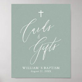Sage Green Cross Boy Tauferkarten & Gifts Poster