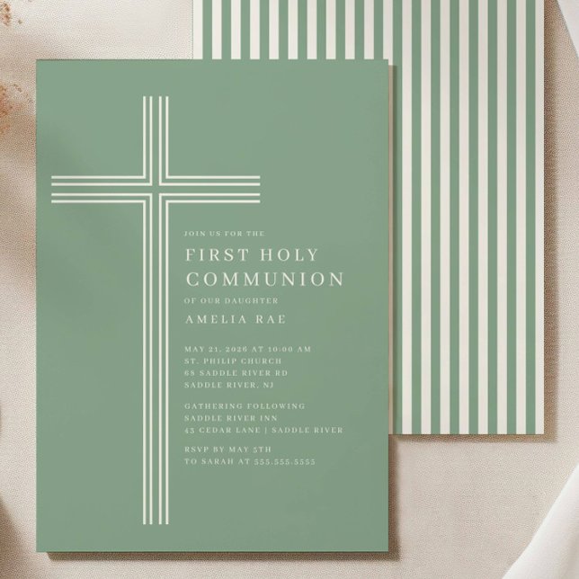 Sage Green Cross Communion Invitation Einladung (Von Creator hochgeladen)