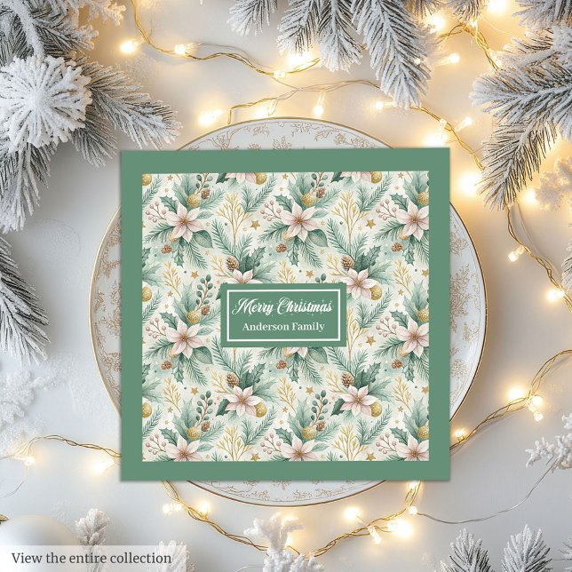 Sage Green Custom Napkins Personalisierter Urlaub Serviette (Pastel Green and Gold Napkins Luxe Christmas Wrap)