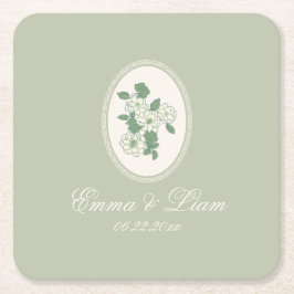 Sage Green Custom Wedding Paper Coasters Rechteckiger Pappuntersetzer
