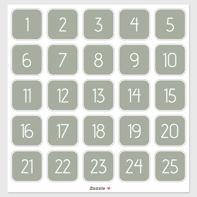 Sage Green Customizable Square Number Stickers  Aufkleber (Blatt)