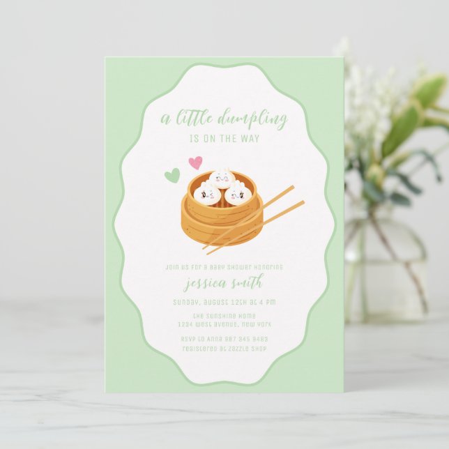 Sage Green Cute Asian Dumpling Baby Shower  Einladung (Stehend Vorderseite)