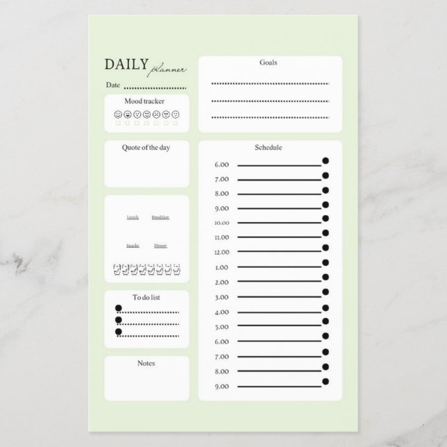 Sage Green Daily Planner with Mood & Goal Tracker Flyer (Vorne)
