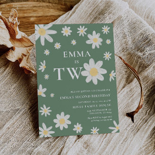 Sage Green Daisy 2. Geburtstag 2 Einladung