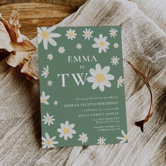 Sage Green Daisy 2. Geburtstag 2 Einladung