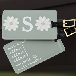 Sage Green Daisy Mit Monogramm Gepäckmarke Gepäckanhänger