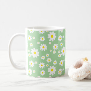 Sage Green Daisy Pattern Spring Coffee Tasse