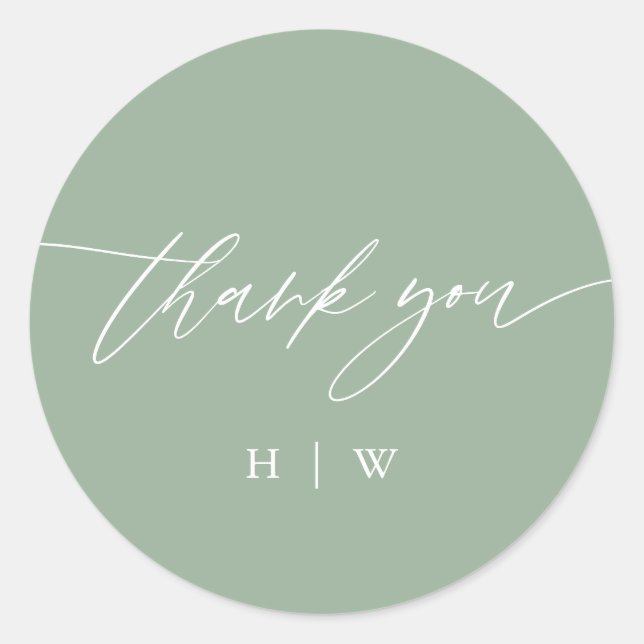 Sage Green Danke Monogram Wedding Runder Aufkleber (Vorderseite)