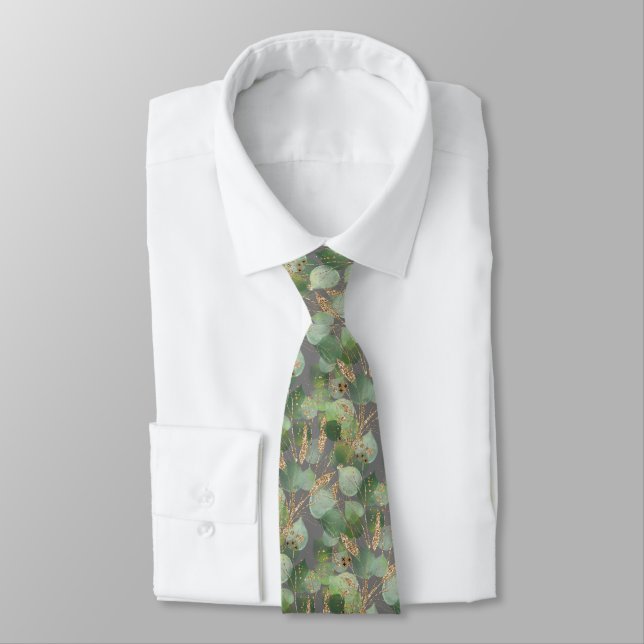 SAGE GREEN DARK GRAY BOTANICAL MENS KRAWATTE (Gebunden)