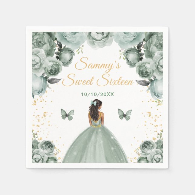 Sage Green Dark Skin Princess 16 . Geburtstag Serviette (Vorderseite)