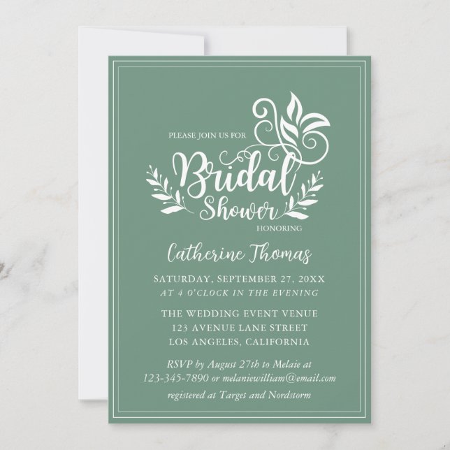 Sage Green Decorative Wedding Calligraphy Einladung (Vorderseite)