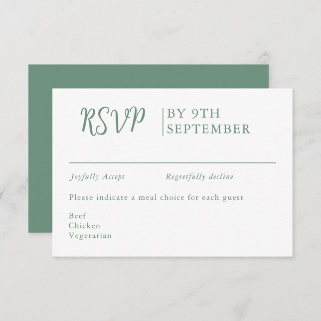 Sage Green Decorative Wedding Calligraphy RSVP Karte (Vorne/Hinten)