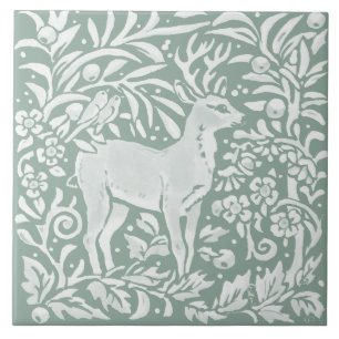Sage Green Deer Woodland Forest William Morris Fliese
