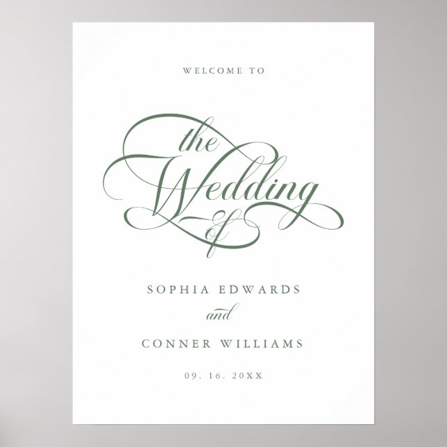 Sage Green Delicate Elegante Hochzeit Begrüßungsze Poster (Vorne)