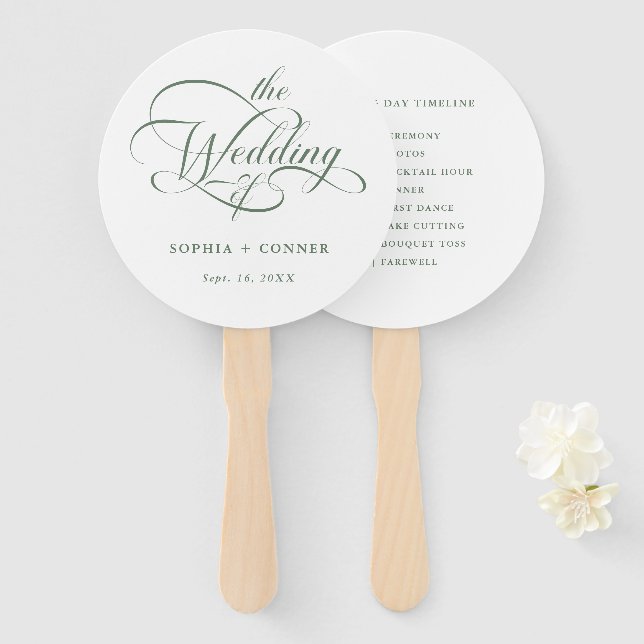 Sage Green Delicate Elegante Wedding Timeline Fächer (Vorne und Hinten)