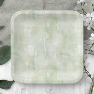 Sage Green Delicate Wasserfarbe Textur Pappteller