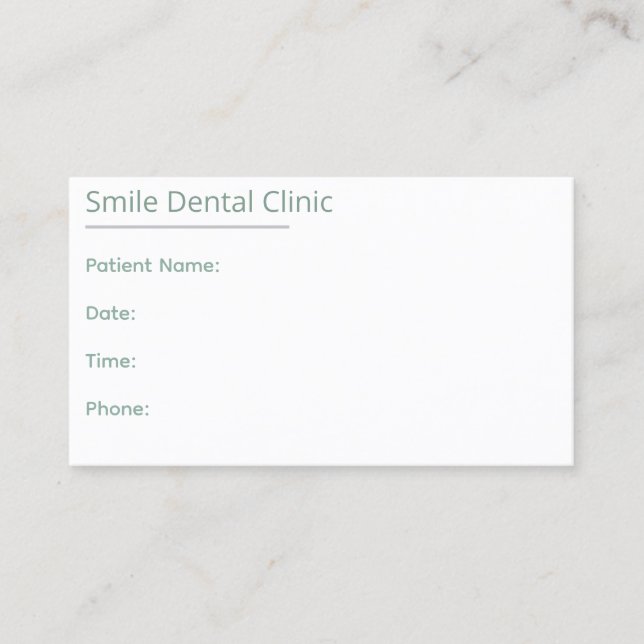 Sage Green Dental Appointment Card One Line Terminkarte (Vorderseite)