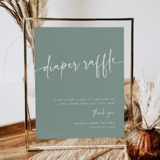 Sage Green Diaper Raffle Sign Boy Modern Minimal Poster