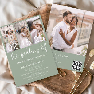 Sage Green Die Hochzeit von Foto QR-Code Minimalis Einladung