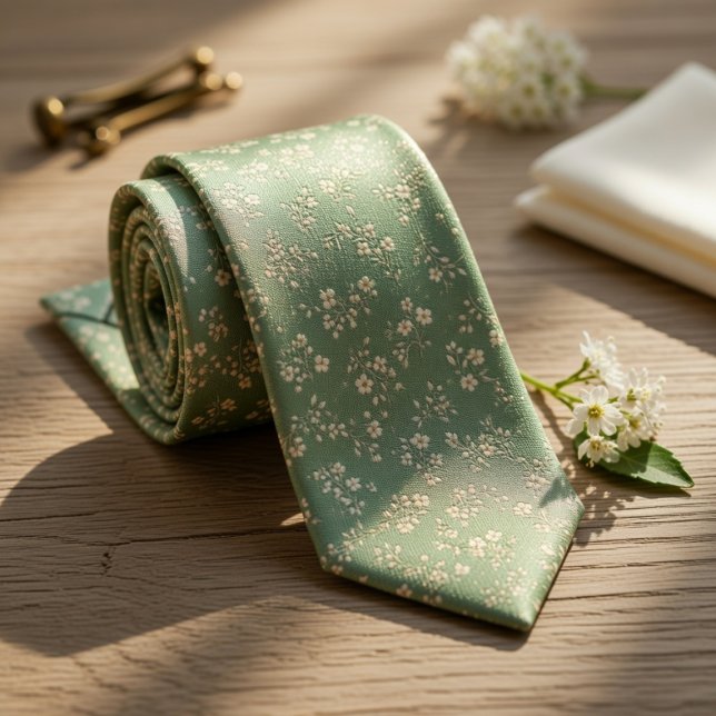 Sage Green Ditsy Floral Krawatte (Von Creator hochgeladen)
