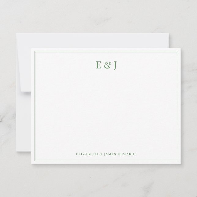 Sage Green Double Border Elegante Couple Initials Mitteilungskarte (Vorderseite)
