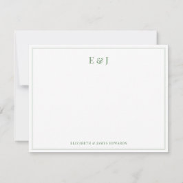 Sage Green Double Border Elegante Couple Initials Mitteilungskarte