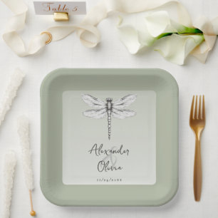 Sage Green Dragonfly Hochzeit Pappteller