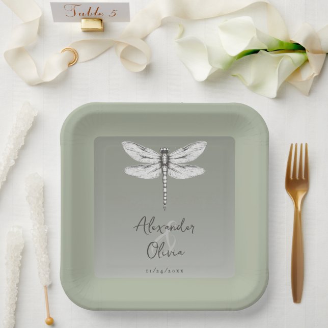 Sage Green Dragonfly Hochzeit Pappteller (Hochzeit)