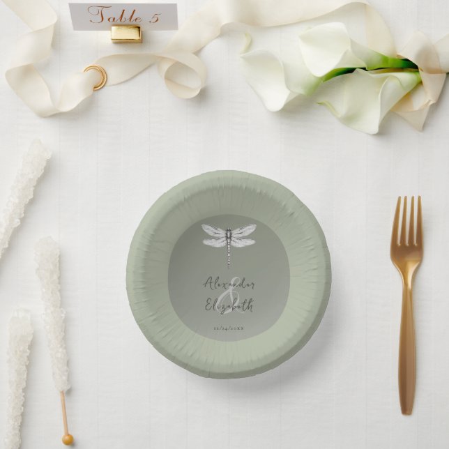 Sage Green Dragonfly Hochzeit Pappteller (Hochzeit)