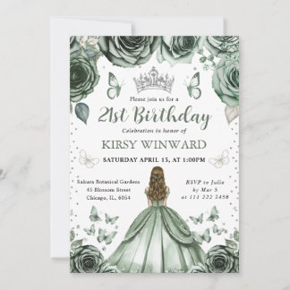 Sage Green Dress Blonde Princess Birthday Einladung