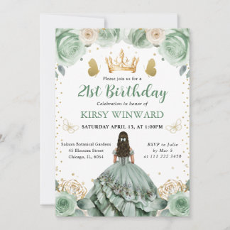 Sage Green Dress Brünett Princess Geburtstag Einladung
