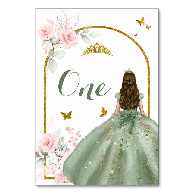 Sage Green Dress Gold Royale Princess XV Años Tischnummer (Vorderseite)