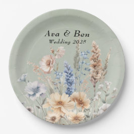 Sage Green Dusty Blue Wildblumen Hochzeit Pappteller