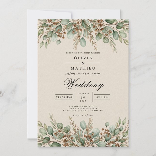 Sage Green Earthy Eucalyptus Wedding Einladung (Vorderseite)