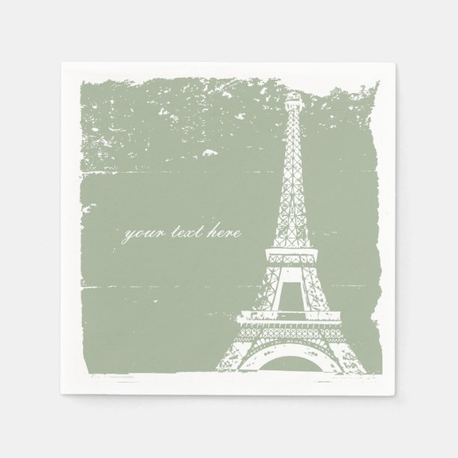 Sage Green Eiffel Tower Paper Napkin Set Serviette (Vorderseite)