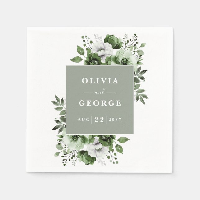Sage Green EleganCountry Floral Wedding Napkin Serviette (Vorderseite)