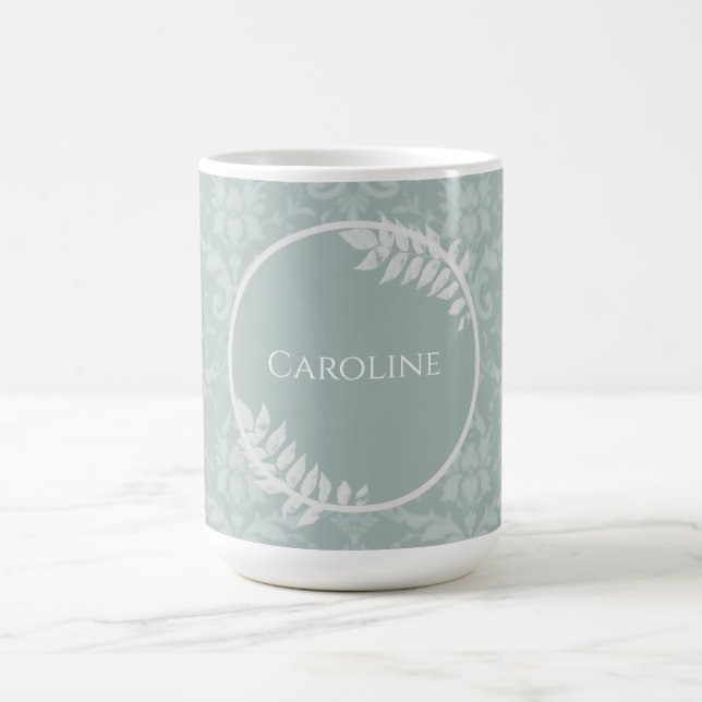 Sage Green Elegane Damask Personalisierte Kaffee T Kaffeetasse (Mittel)