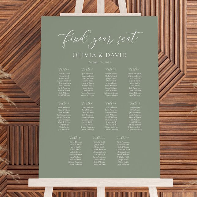 Sage Green Elegant 11 Tabelle Seating Chart Poster (Von Creator hochgeladen)