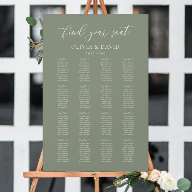 Sage Green Elegant 16 Tabelle Seating Chart Poster (Von Creator hochgeladen)