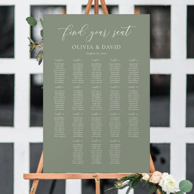 Sage Green Elegant 18 Tische Seating Chart Poster (Von Creator hochgeladen)
