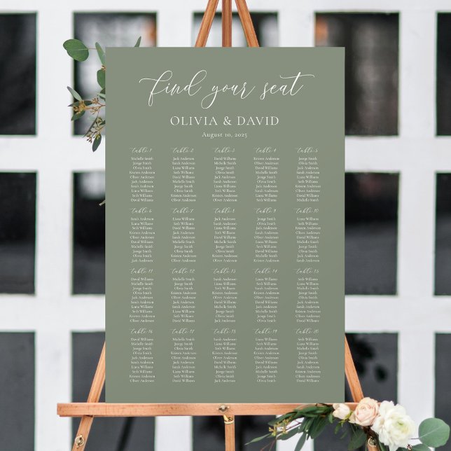 Sage Green Elegant 20 Tabelle Seating Chart Poster (Von Creator hochgeladen)